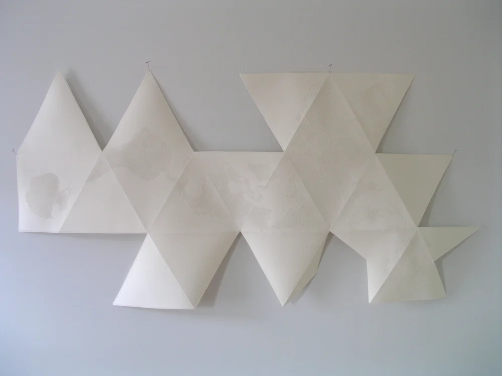 Reversed Globe: B. Fuller , 2004, paper, pins, 34.5 x 70"