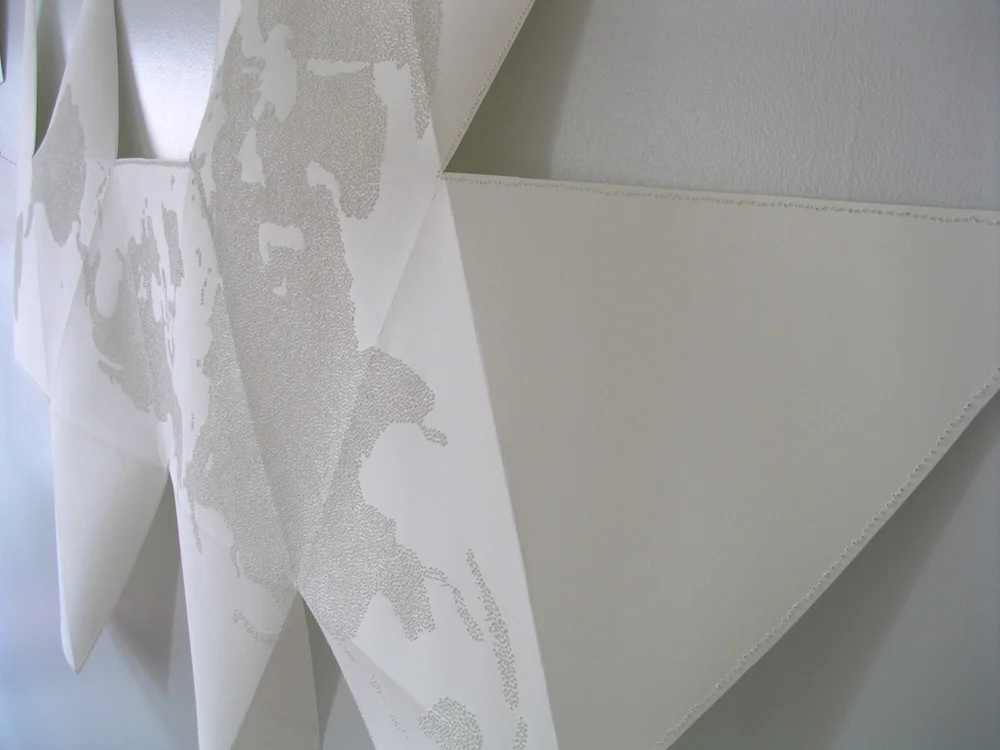 Detail: Reversed Globe: B. Fuller , 2004, paper, pins, 34.5 x 70"
