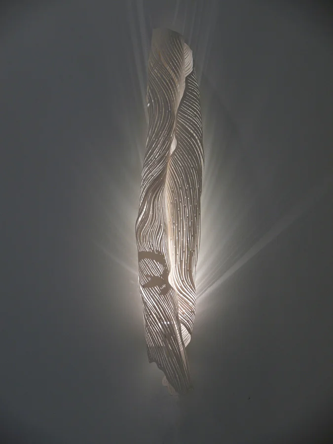 Jet Stream over U.S. , 2/2/2010, hand cut paper, light, 56 x 6 x 6"