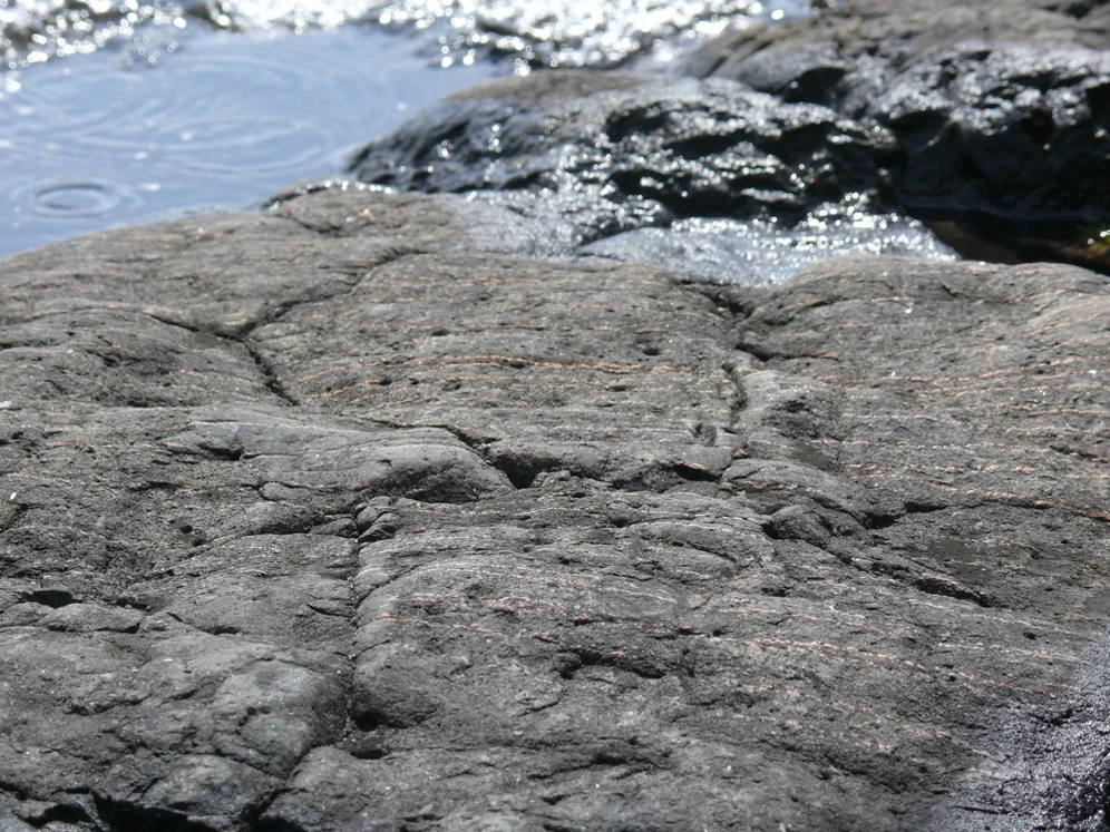  Isle Royale Drawing 4 , 8/4/2012, orange stone line drawing on Basalt &amp; water 