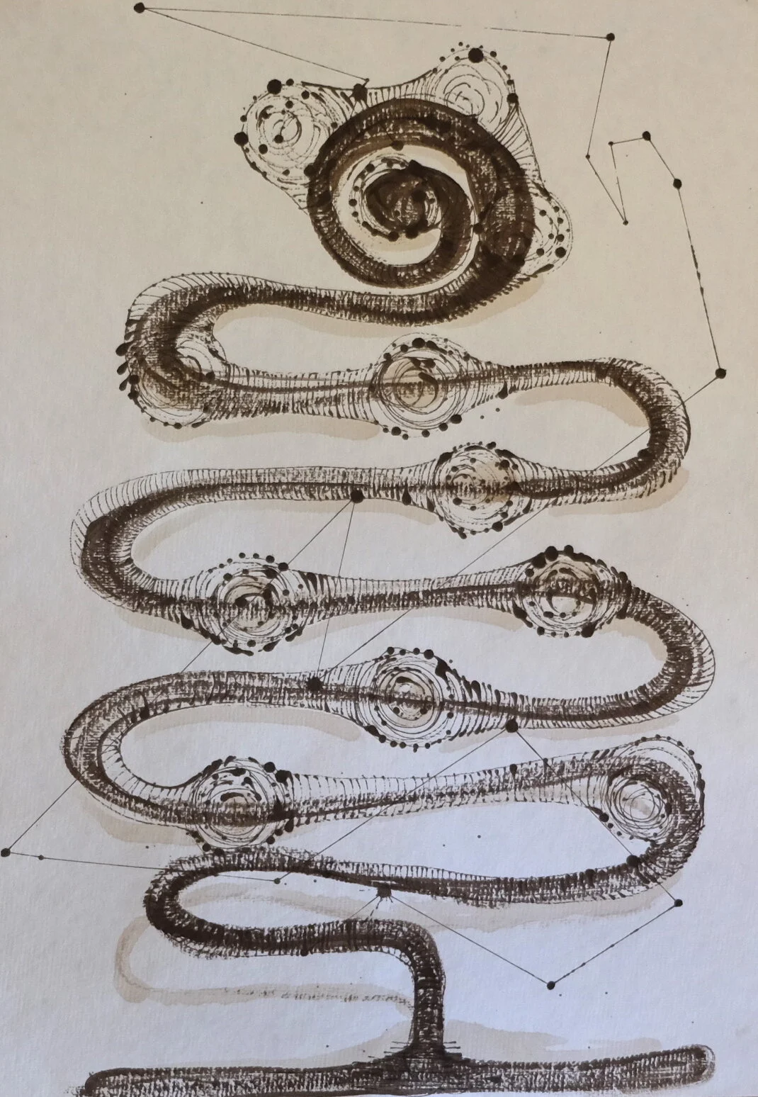   Labyrinth II , Ink on watercolor paper, 37 x 26”, 2019 