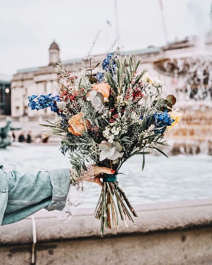 Flower Bouquet Faded Denim