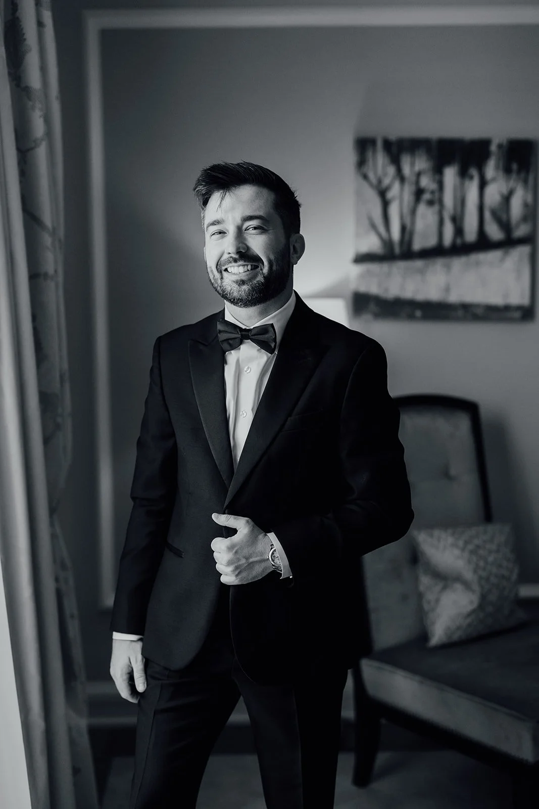 Groom in his tuxedo before the ceremony at Castlemartyr Resort