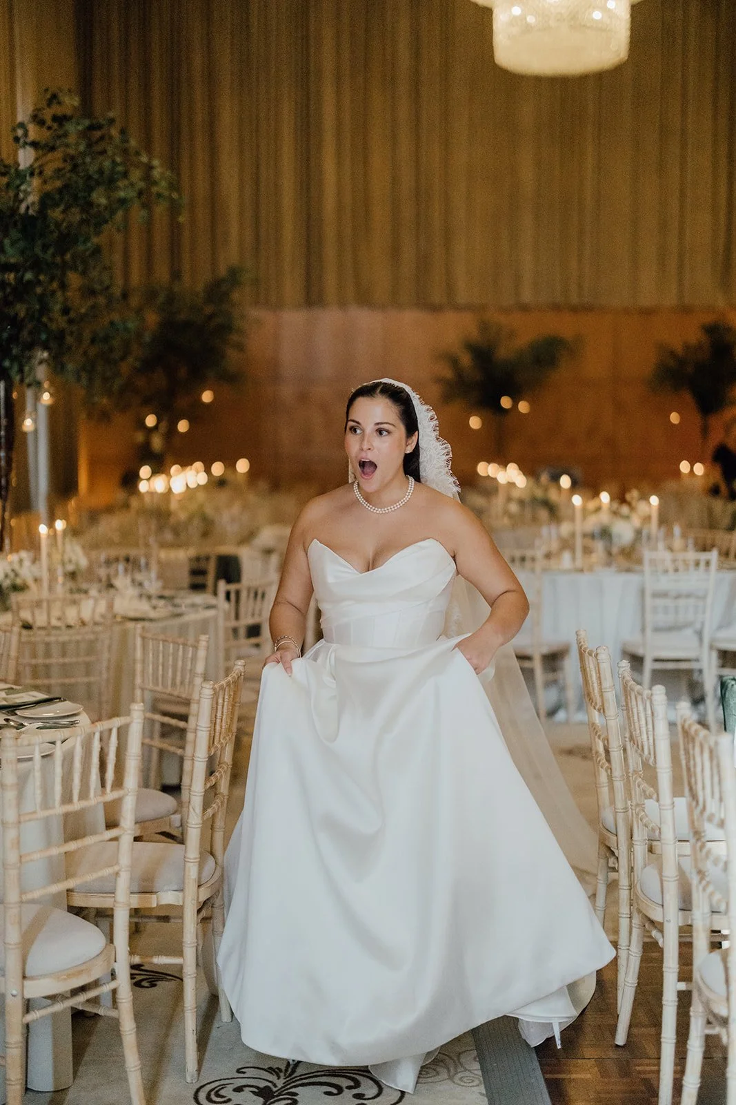 Bride's reaction seeing her wedding reception for the first time at Castlemartyr Resortk