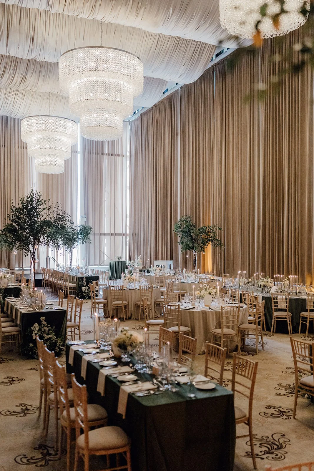 Candlelit wedding reception with linens candles and florals, designed by Amy Daunt Events at Castlemartyr Resort