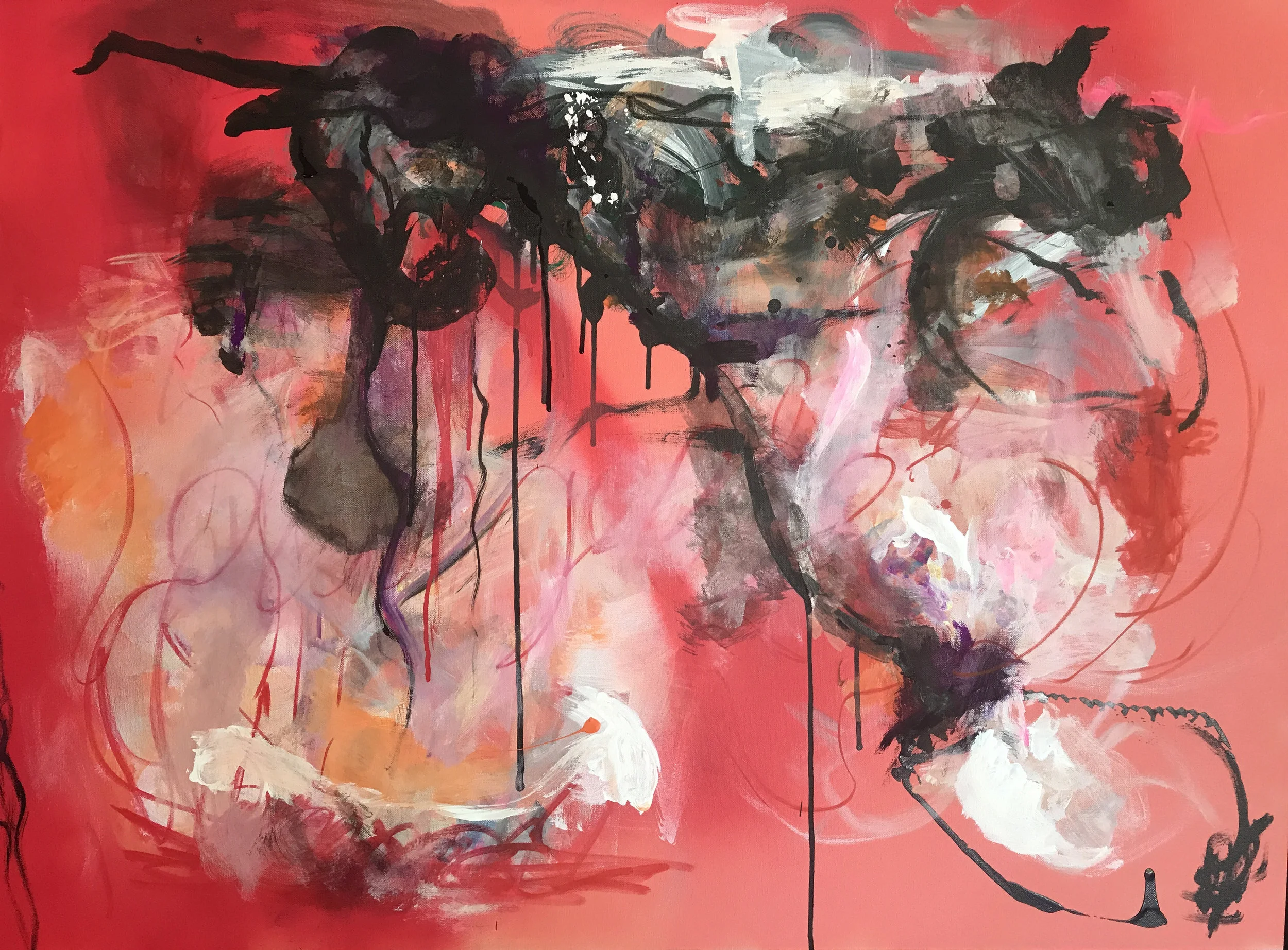 Scarlet Begonias, Mixed Media on Canvas 30x40 in.