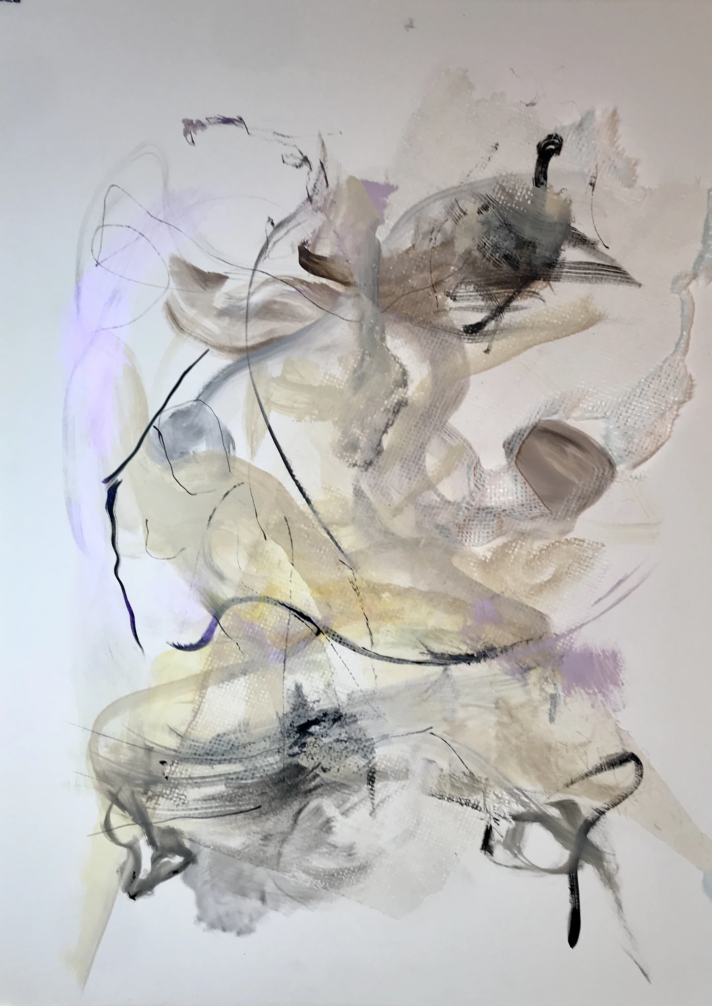 Whisper, Acrylic, India Ink and Collage on paper, 27.5x34.5 in.