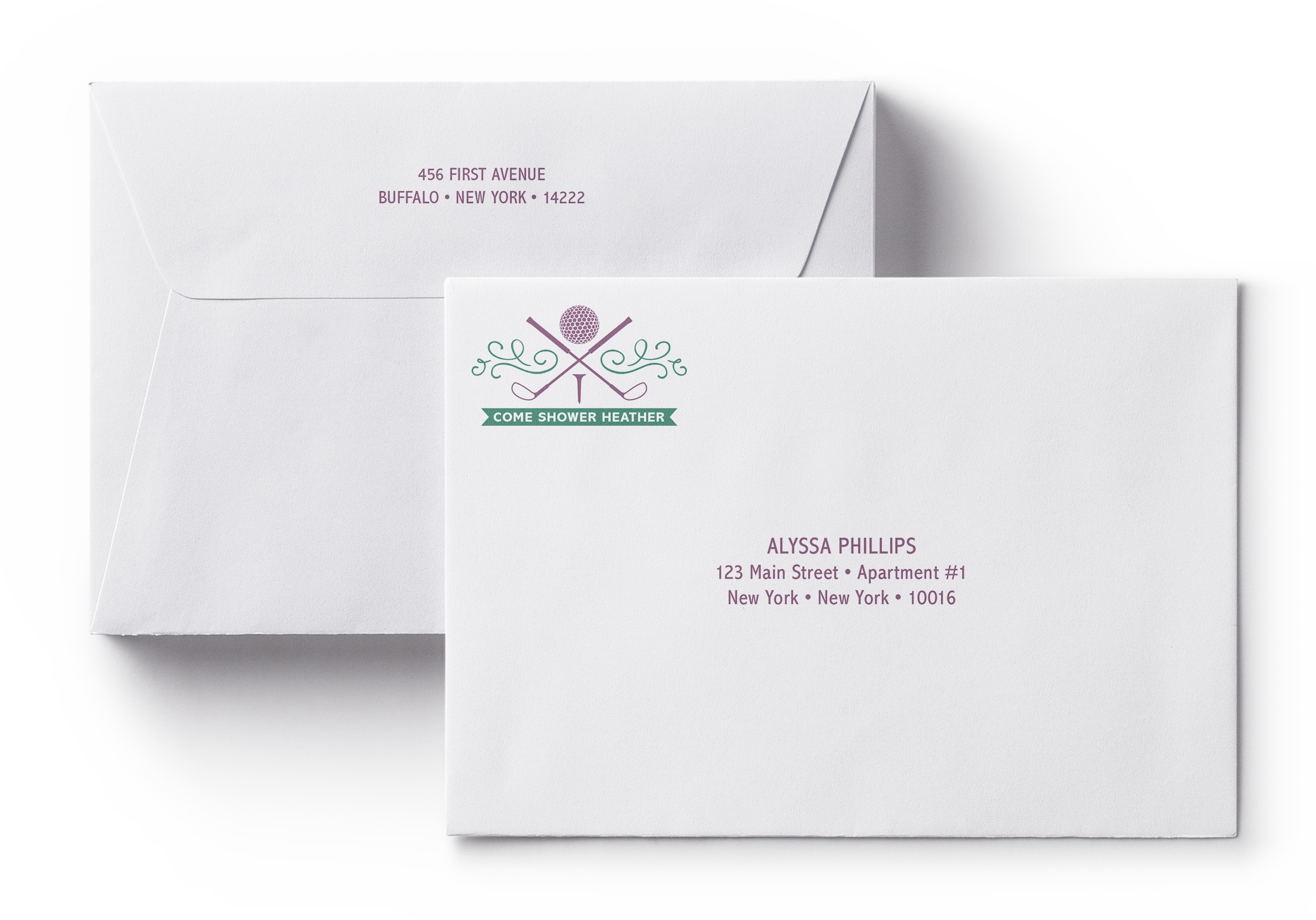 Golf-themed bridal shower invitation envelopes