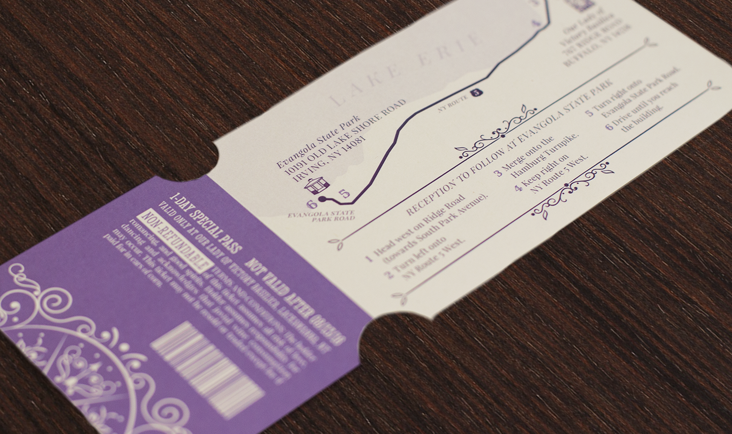 Vintage carnival themed ticket invitation with perforated reply card