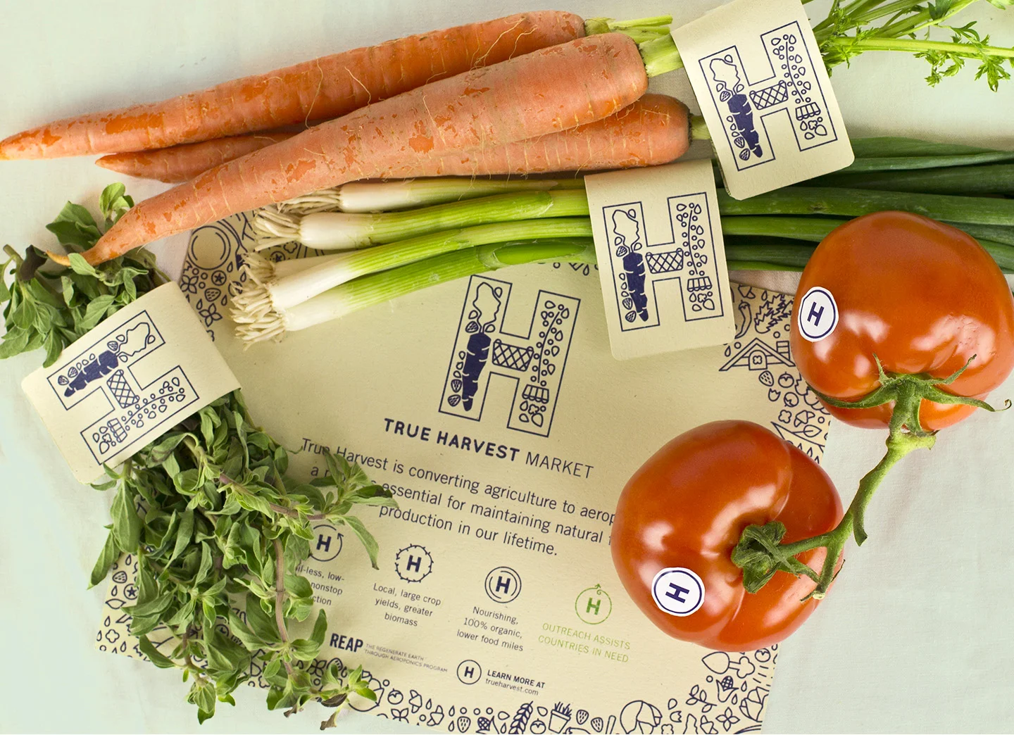 True Harvest Market tag and sticker designs for produce