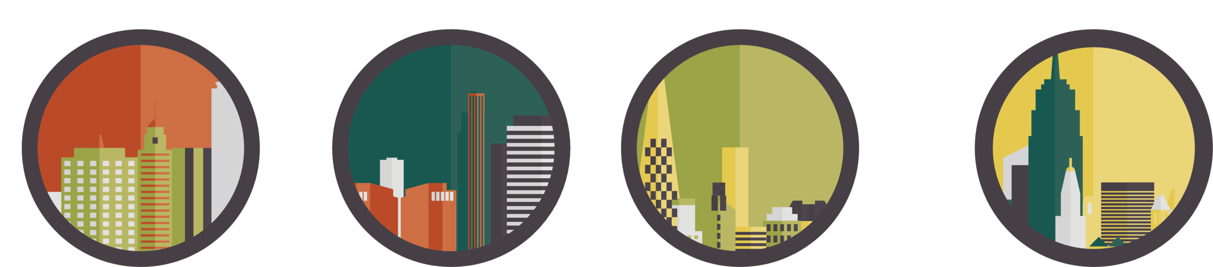 Custom illustrations representing each regional festival city
