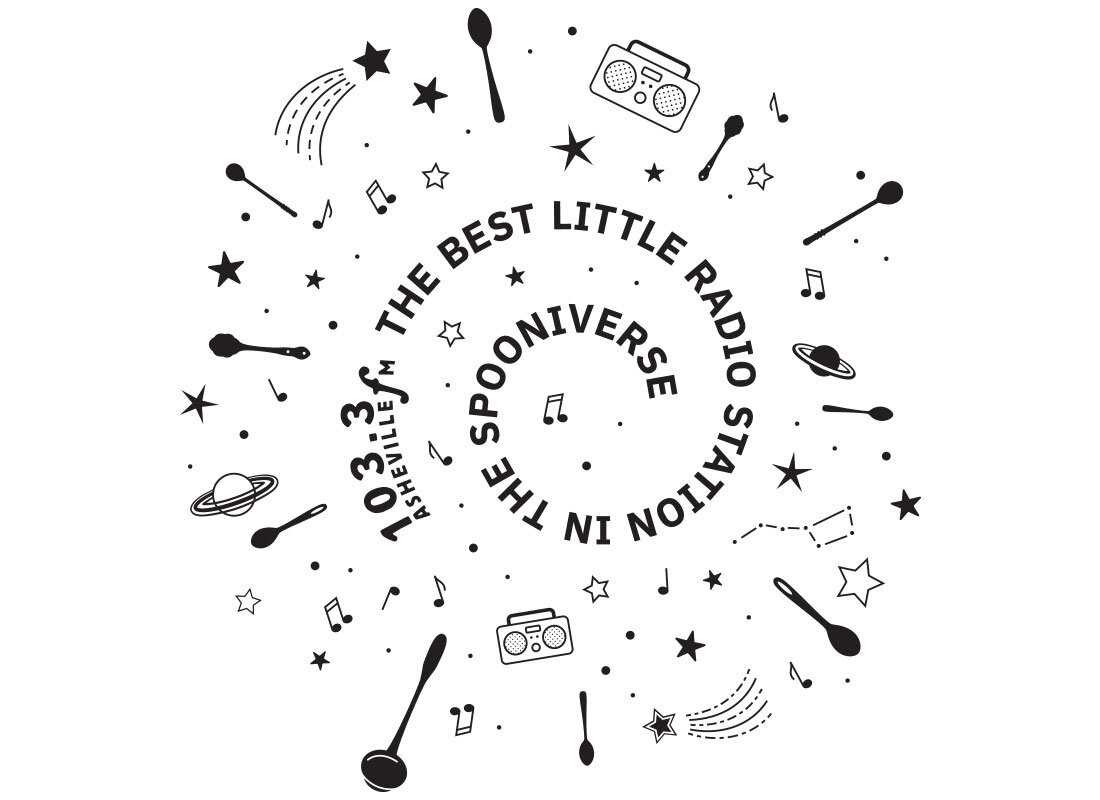 T-shirt design for benefit show with Abby the Spoon Lady – features Abby’s saying, “the best little radio station in the spooniverse”