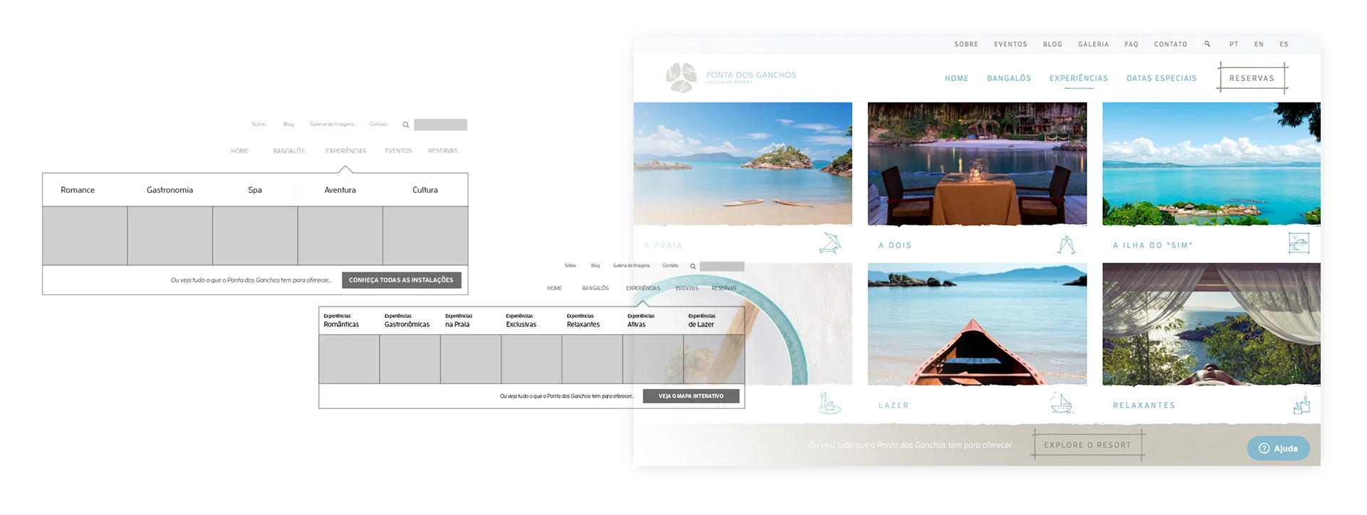 Some iterations on the 'Experiences' menu