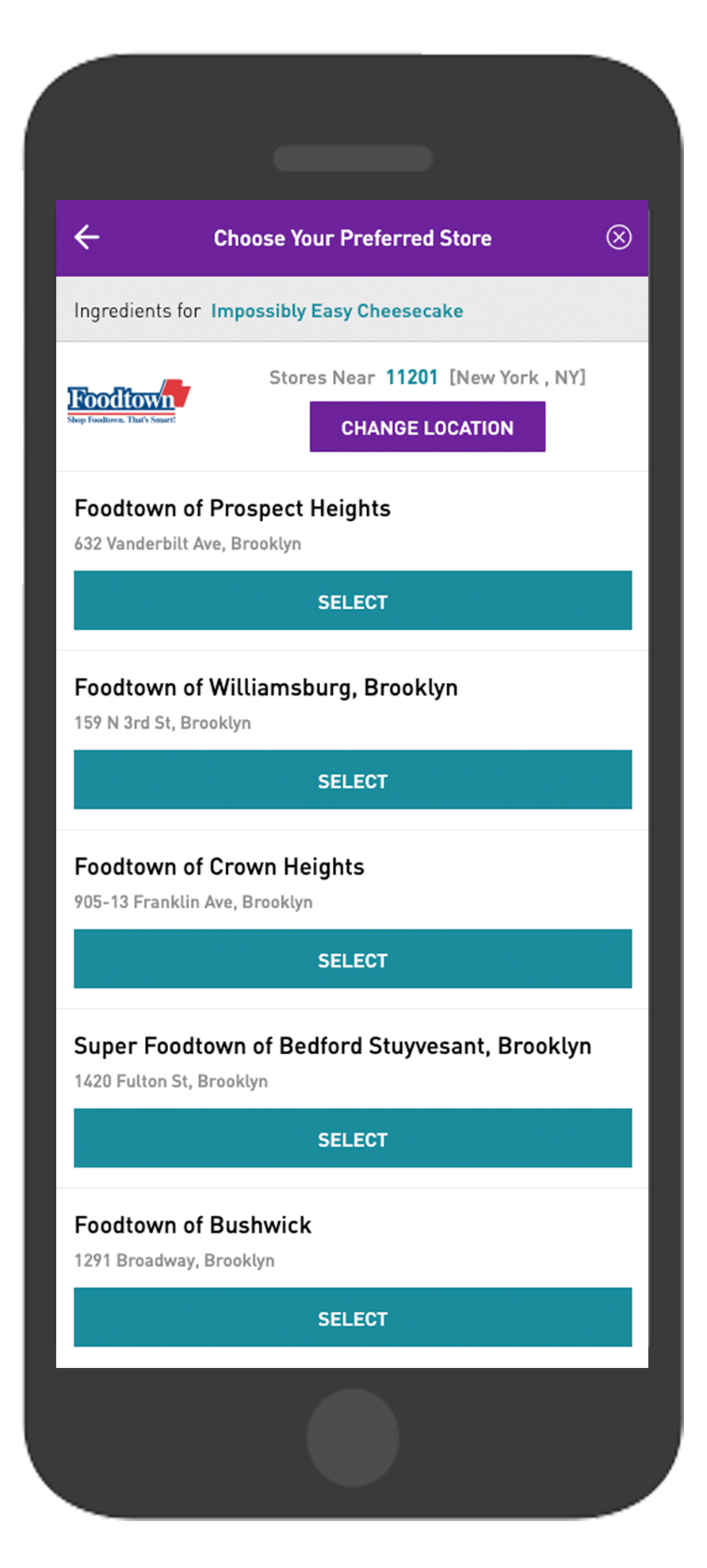 Chicory's New UX: Foodtown Location Selection Screen