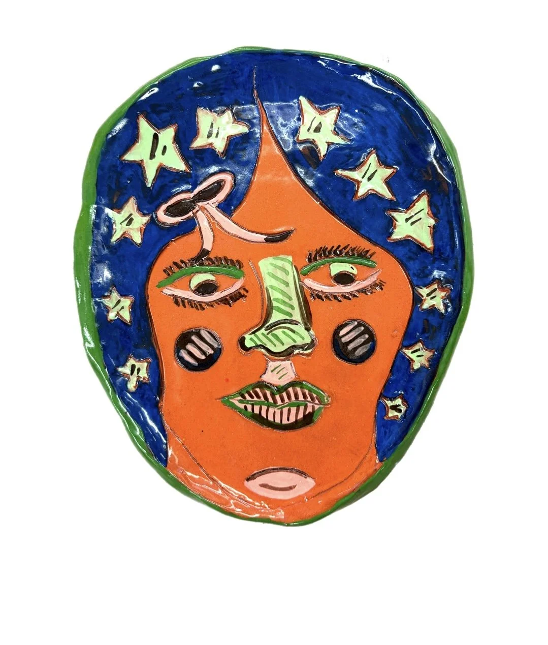 Ceramic Face Dish in Blue/Green