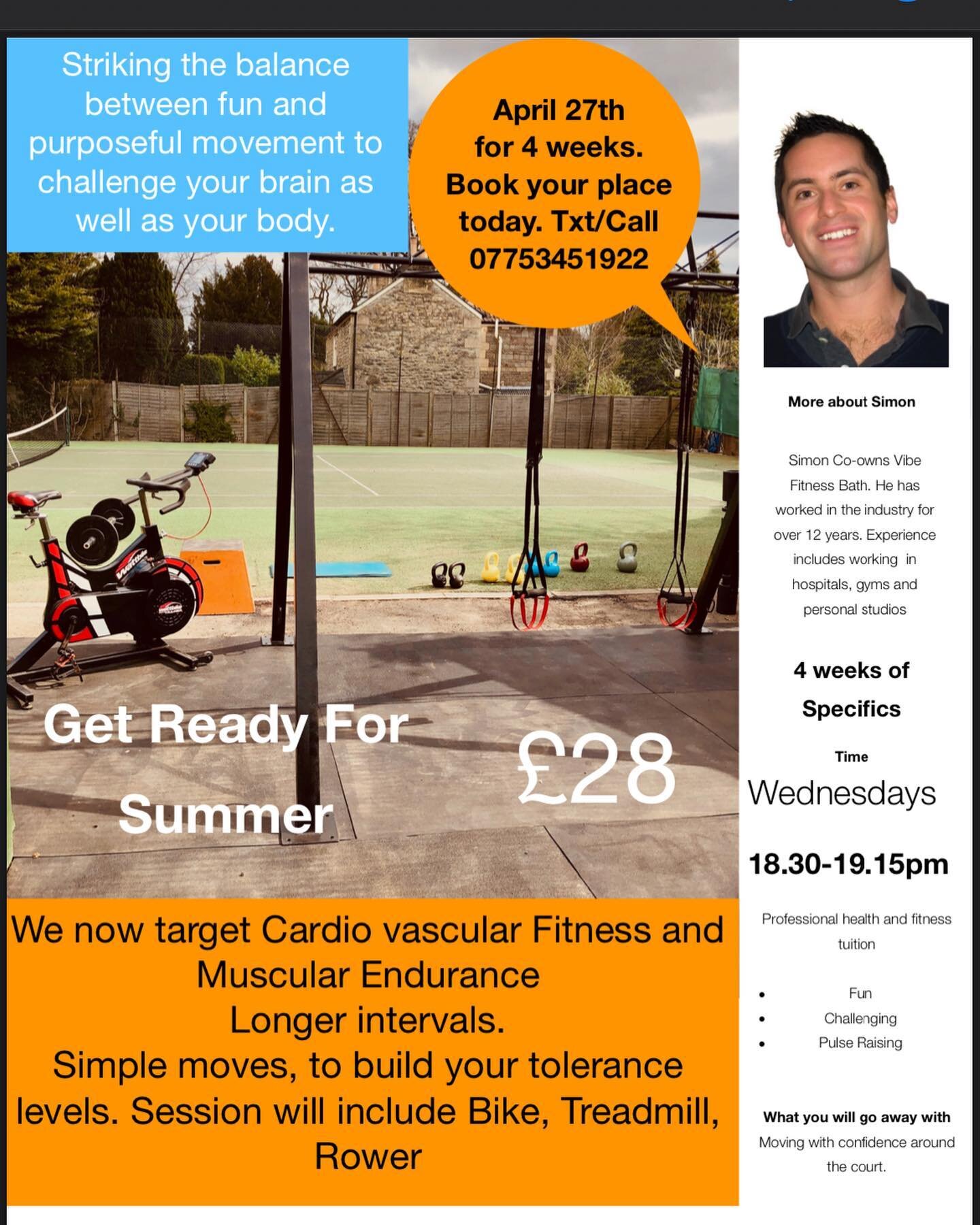 OUTDOOR CLASS

I&rsquo;ve put together a 4 week short intense ready for summer blast. If you need a shove in the right direction this is it. 

Sessions will include longer intervals to test your aerobic fitness and tolerance to pushing yourself just 