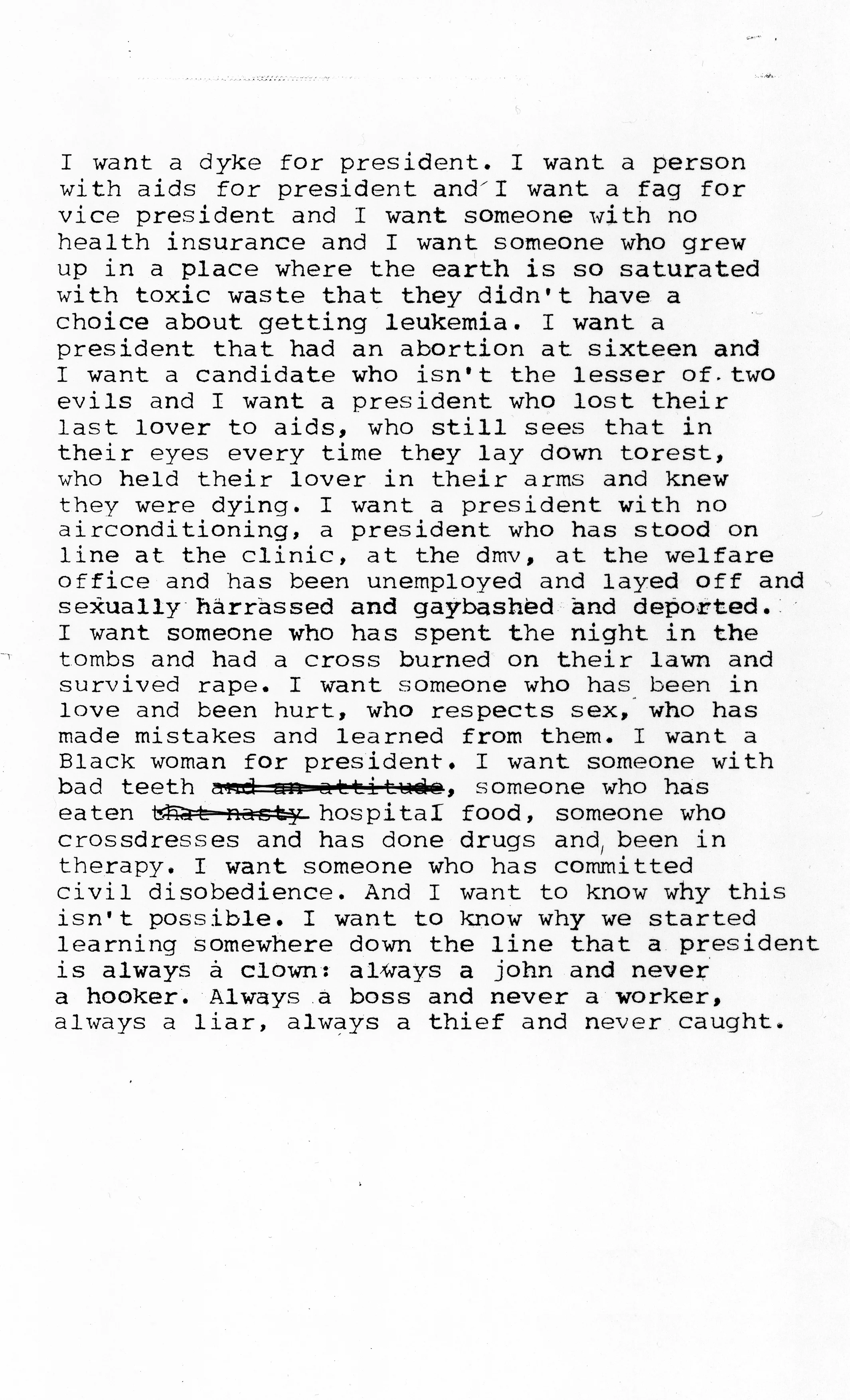Zoe Leonard, I Want a President, 1992 Cortesía de la artista, Galleria Raffaella Cortese Milan y Hauser & Wirth.
