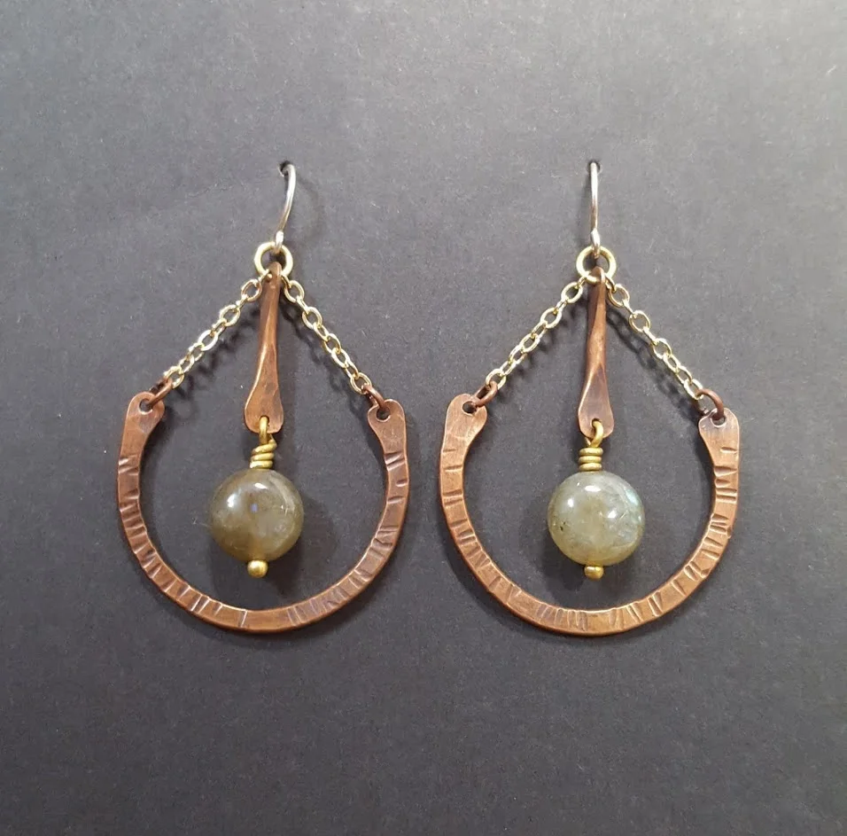 Copper Circle Pendulum Earrings