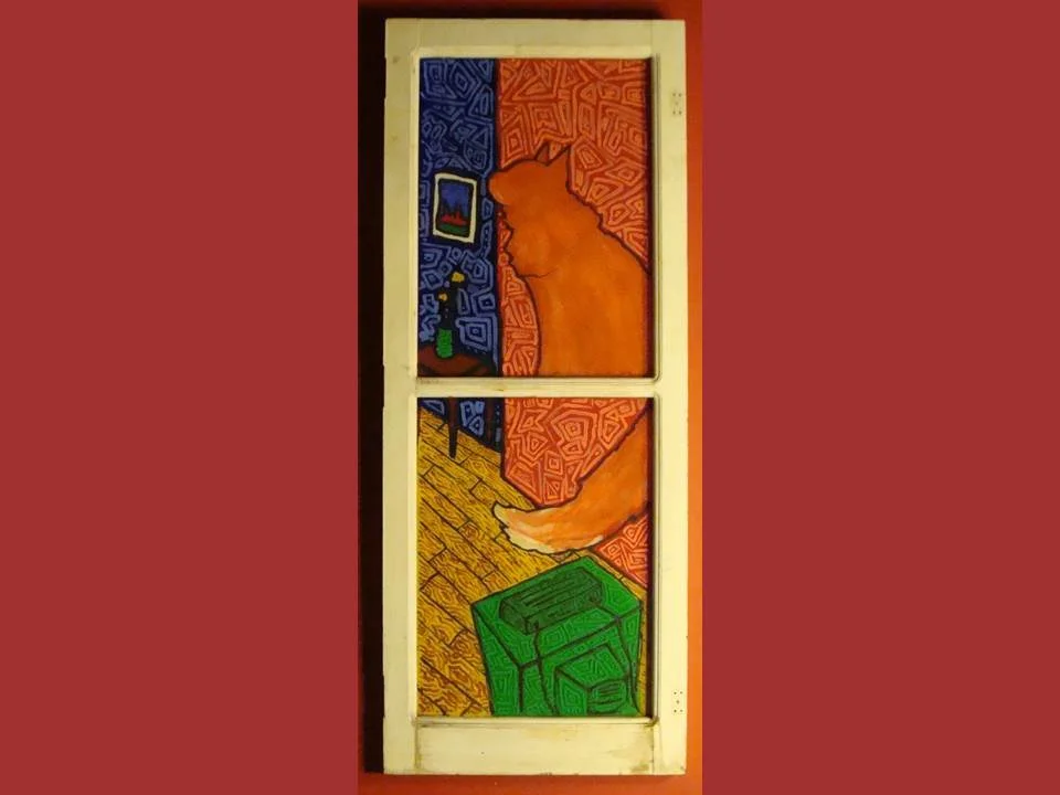  Inspired, I grabbed some acrylic paint, a utility knife and a cardboard box and spent the next three hours tracing the image frozen in the glass of the window—applying layers of recycled cardboard and acrylic paint till the image was revealed to the