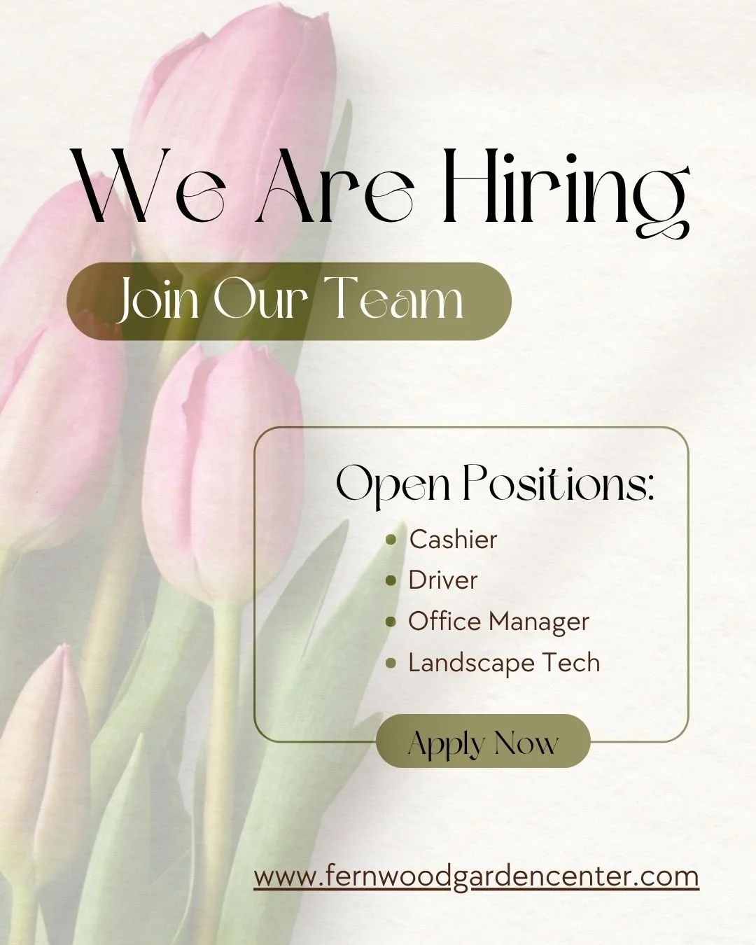 Want to join a team that brings beauty to our community?  We are still "looking for a few good men" and women of course! If you have a positive attitude, are good with attention to detail, love working with customers and have a true appreci