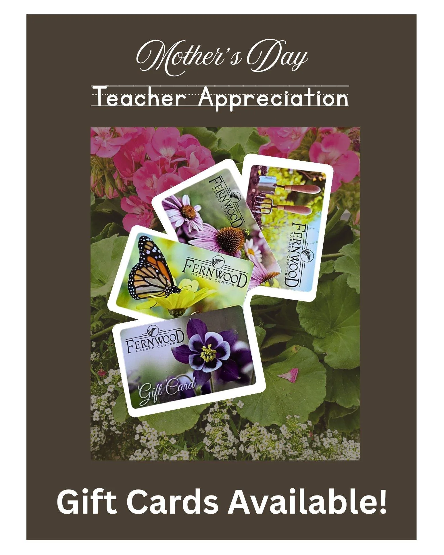 Don't know what to do to show the love and appreciation for the Mom's and Teachers in your life?  We have the solution to get them exactly what they want!
Pick up a Fernwood Gift Card for any amount, and let THEM pick out what they want.
#GiftCards #