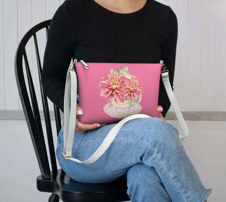 Chrysanthemums in a Tea Cup Cross Body Bag.jpg