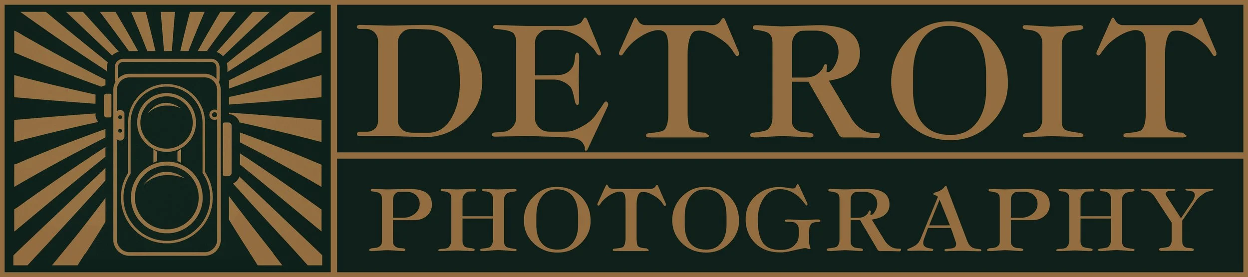Logo for Detroit Photography featuring a stylized traffic light with radiating lines and the words Detroit Photography