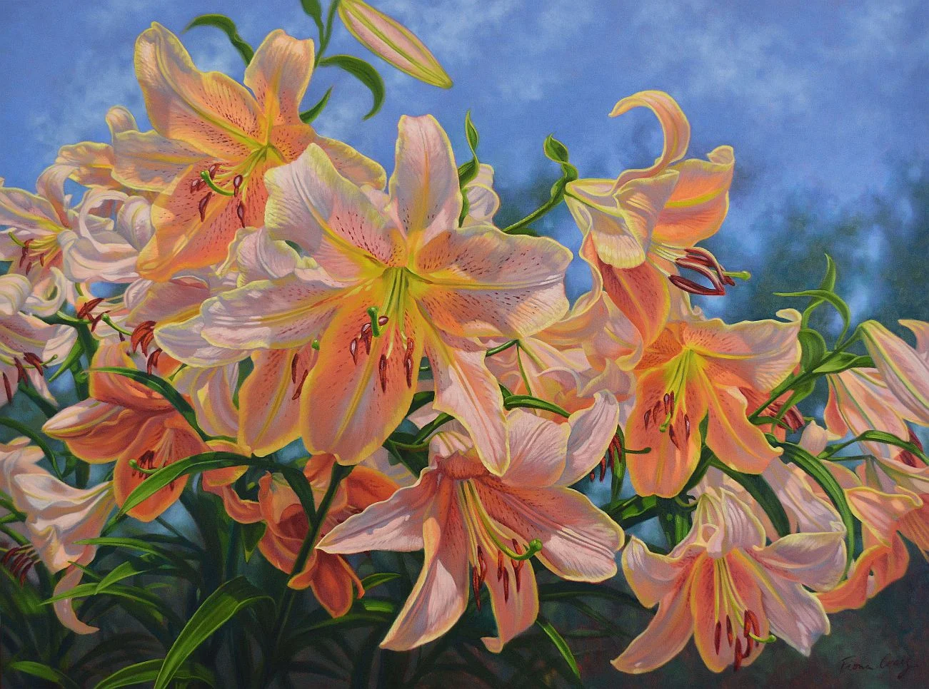 'Oriental Lilies 2: Red Hot', Fiona Craig, oils, 40" x 54"