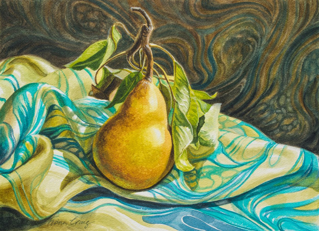 Pear on Marbled Silk
