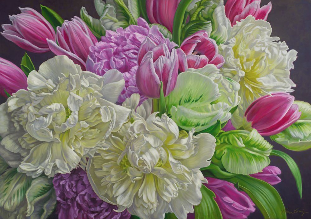 White Peonies and Pink Tulips