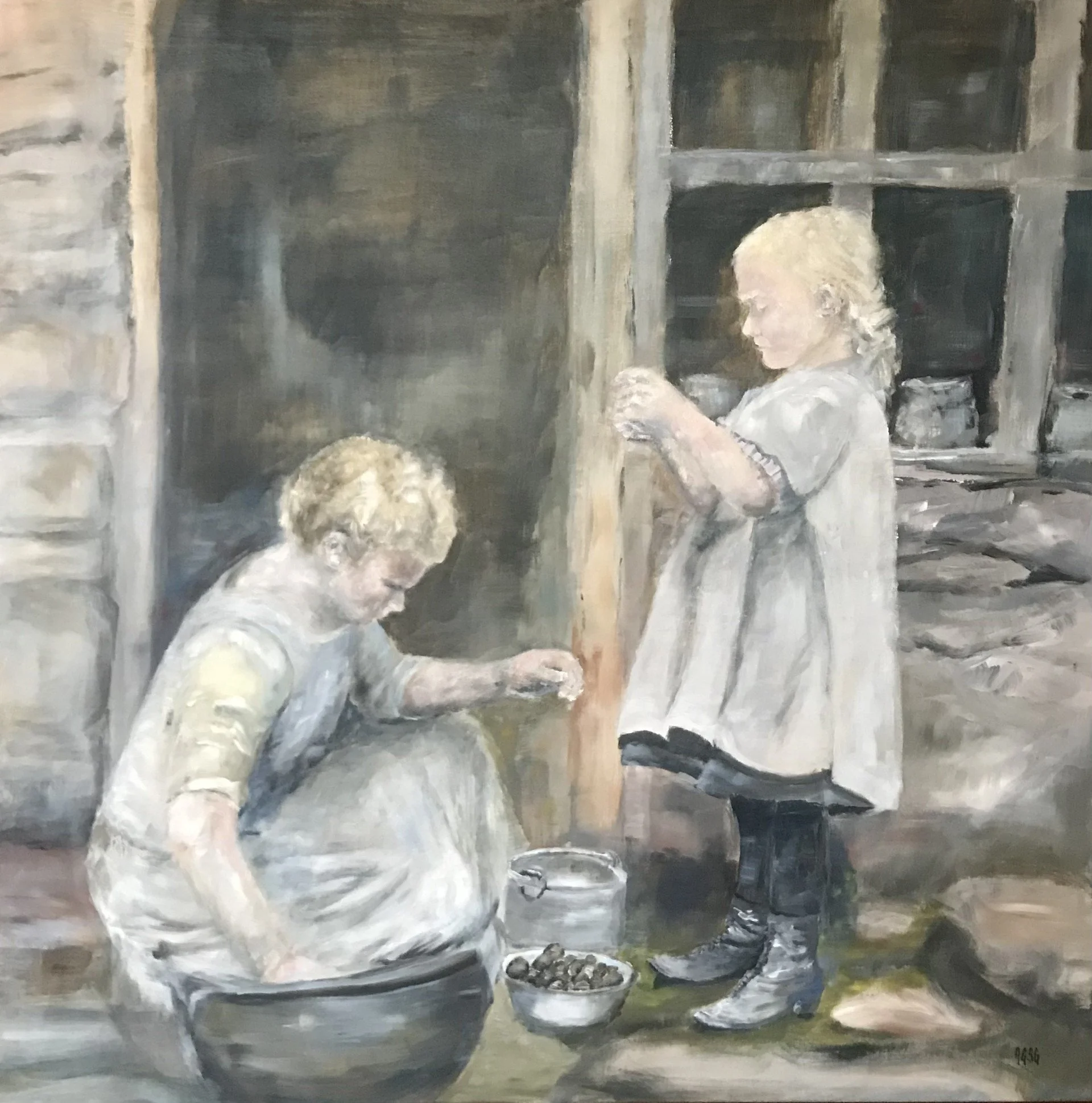 Old Times - peeling potatoes, acrylic on canvas 100x100.jpg