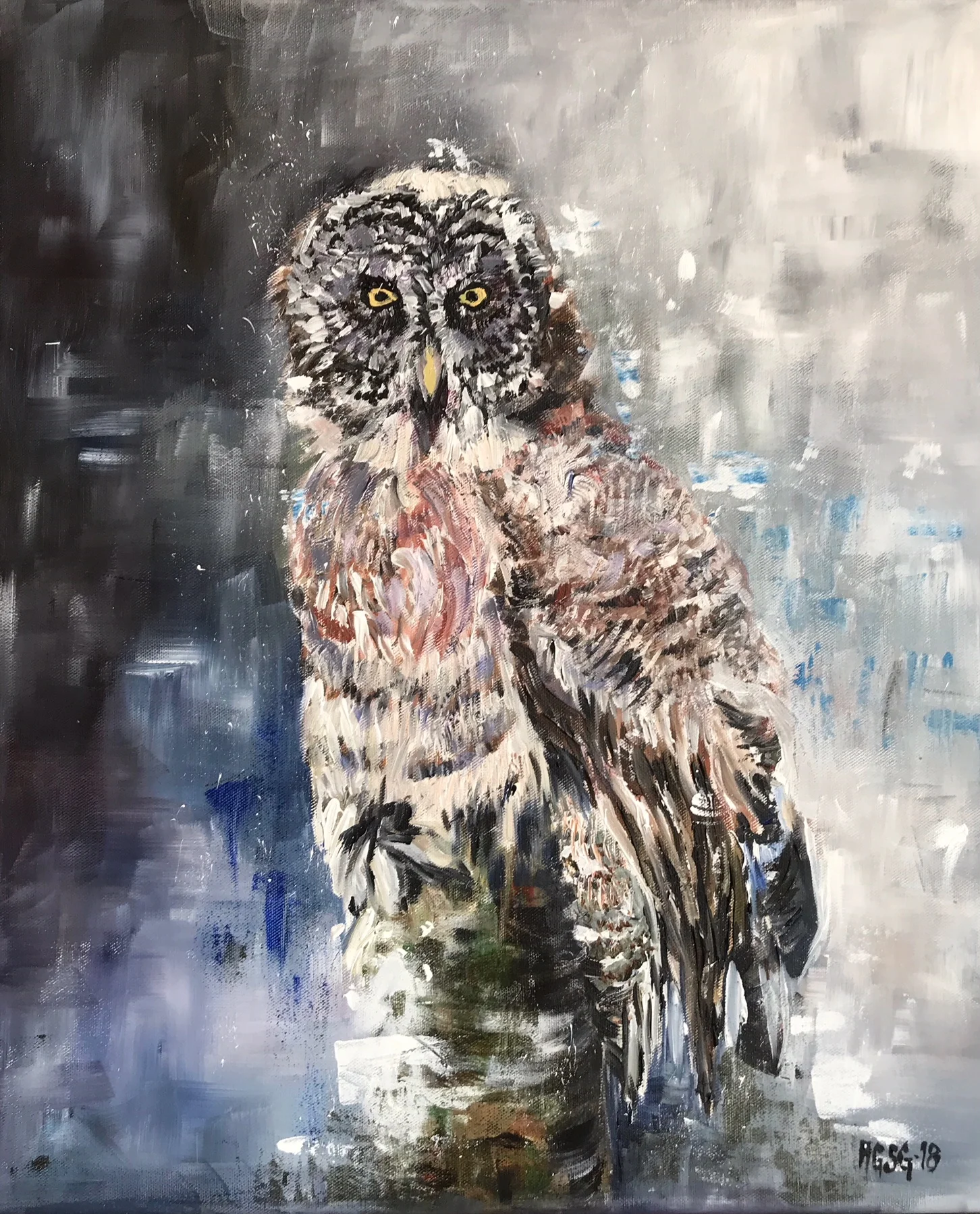 Great grey owl, acryl on cnavas 46x55 kr.5000,-.JPG