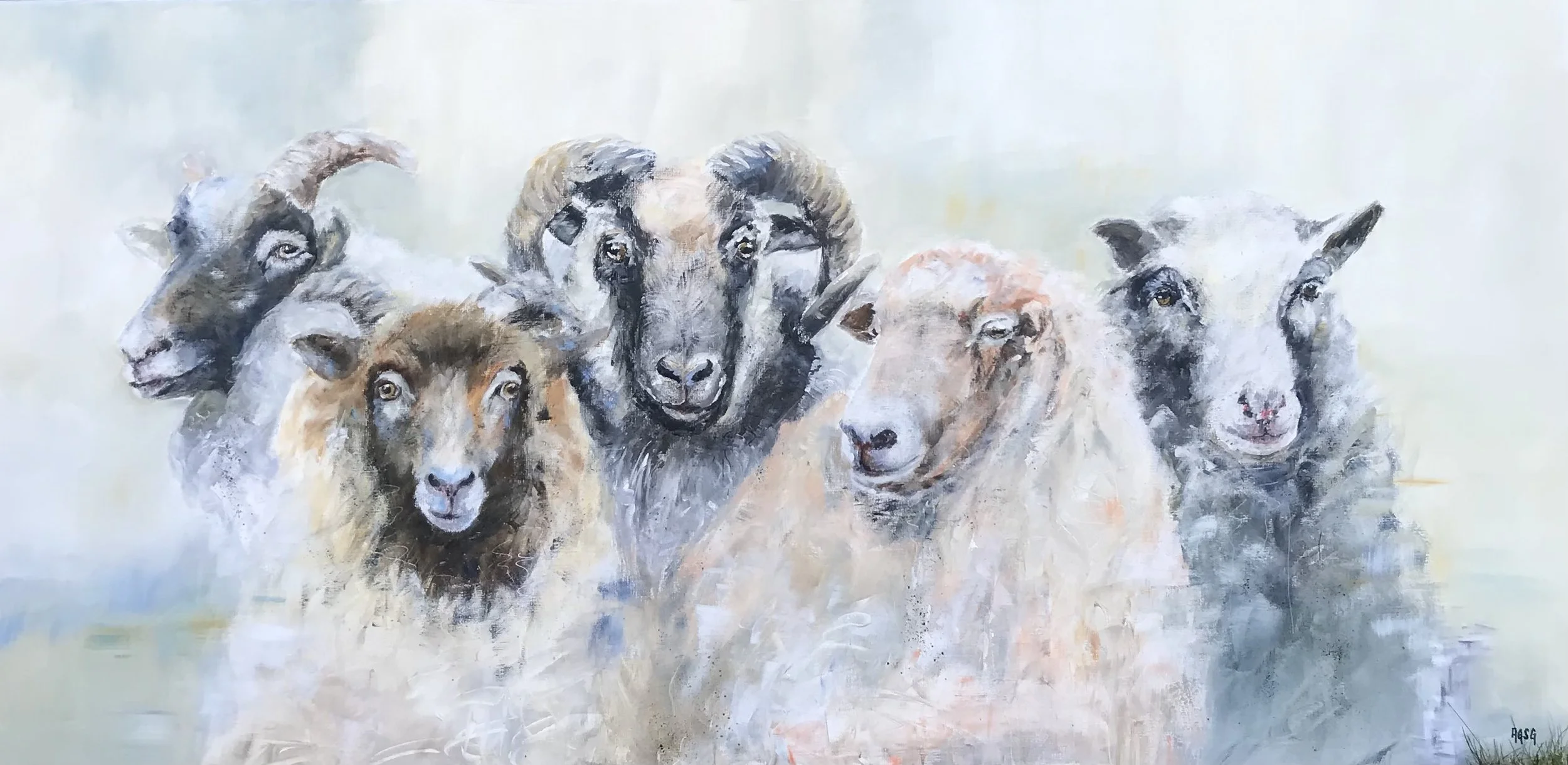 Five Wildsheep Friends, acrylic on canvas 140x70.jpeg