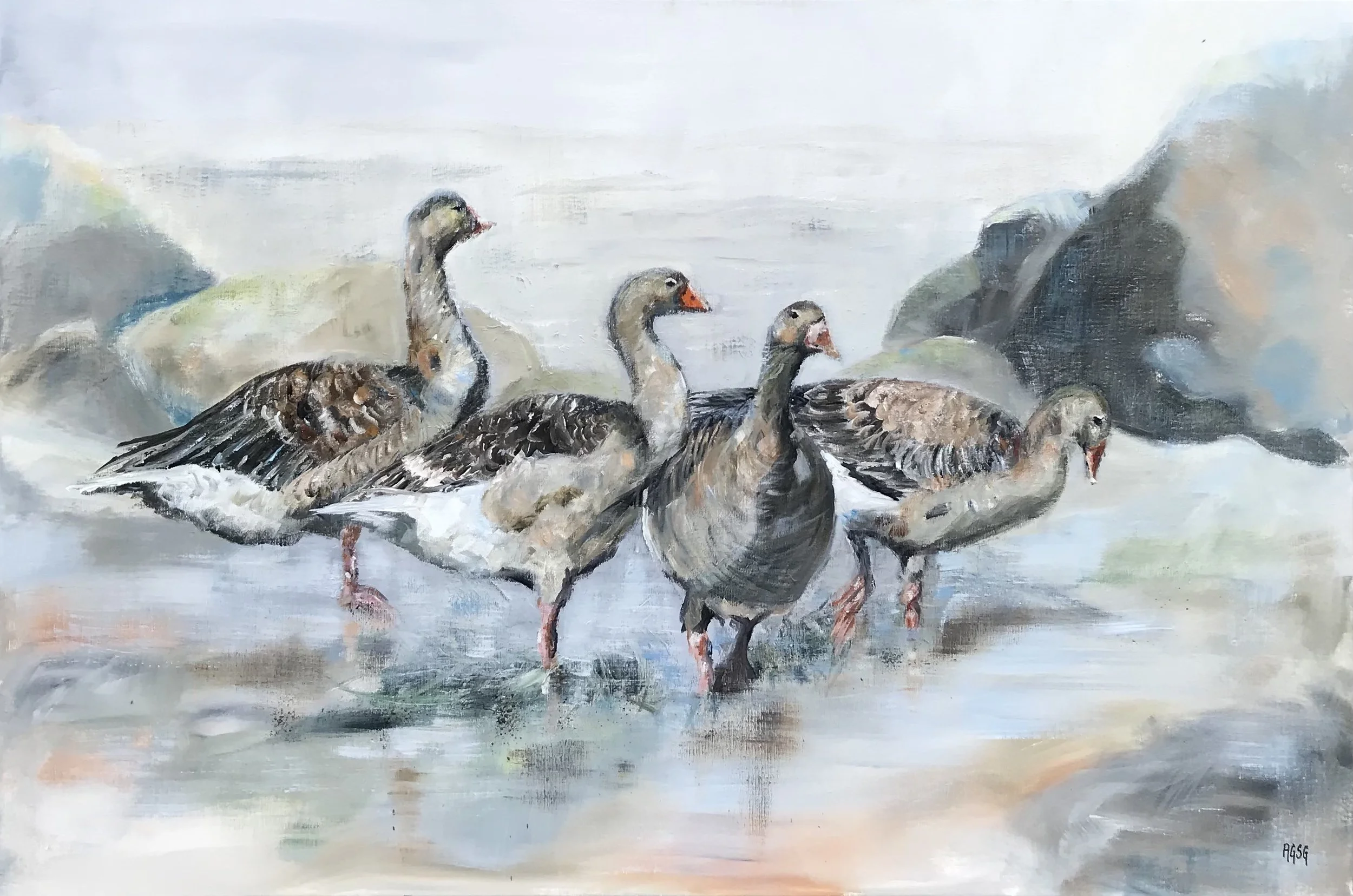 Geese on the beach, acrylic on canvas 120x80.jpg