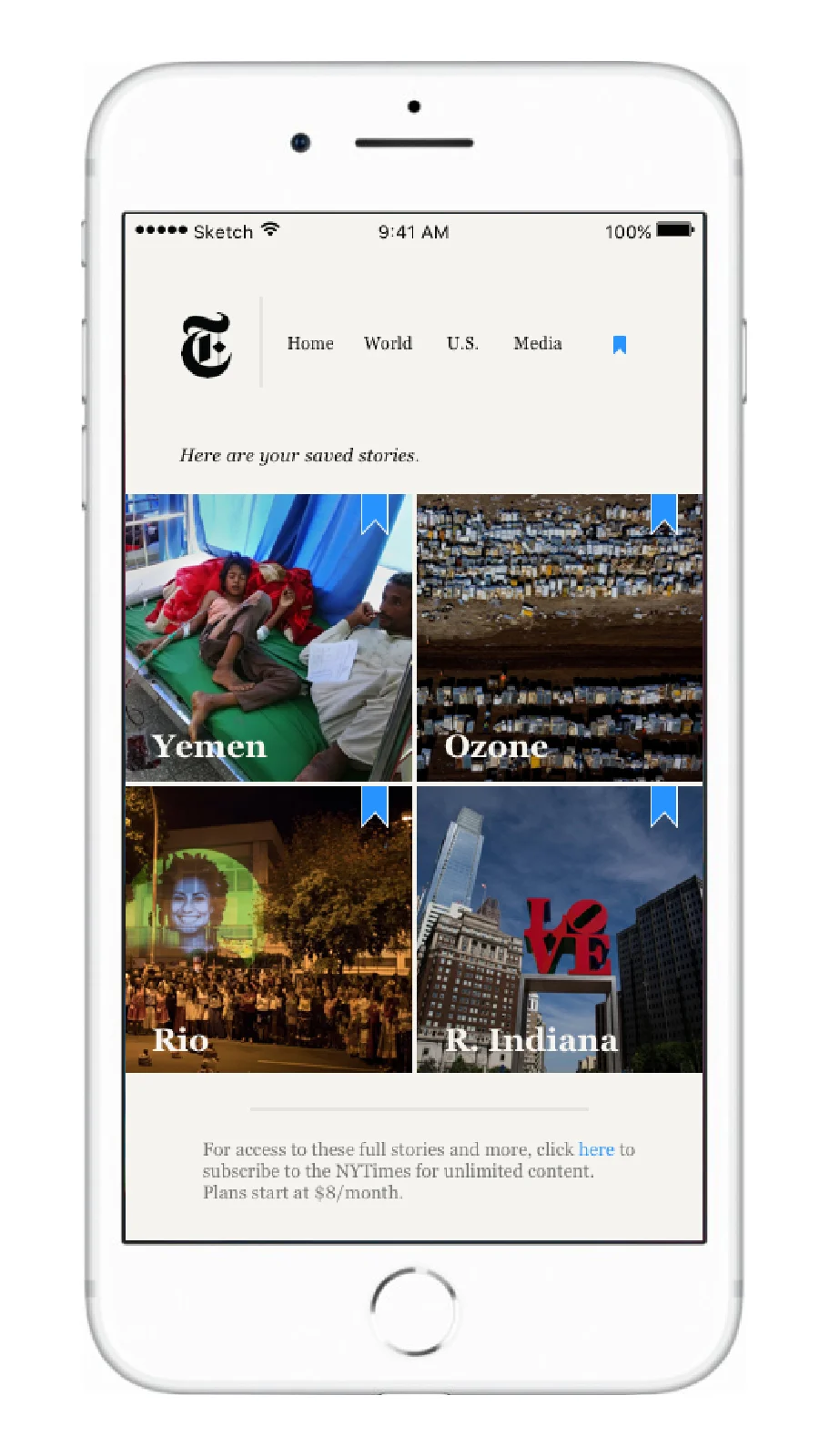 Articles in Home are refreshed daily, but users have the options to save certain ones for longer. Saved articles are stored under the bookmark icon, and can be unsaved by clicking the blue icon on top of the image.