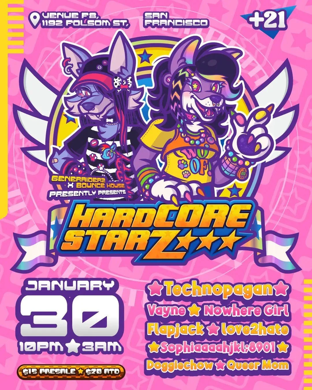 HARDCORE STARZ: Flapjack, Technopagan, LOVE2HATE, NOWHERE GIRL, VAYNE