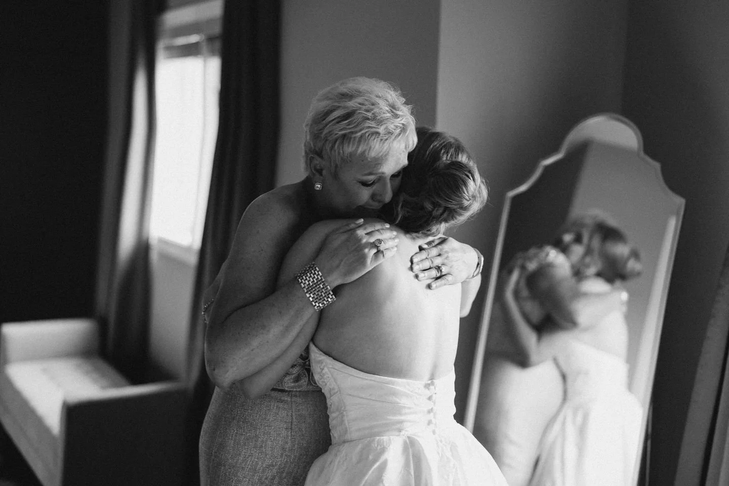 Before the dress leaves the room, it passes through the people who raised her.

There were a lot of hugs and emotions in this room. Tight hugs with mama, so much sisterly love, plenty of tears, and dad seeing his daughter in her dress for the first t