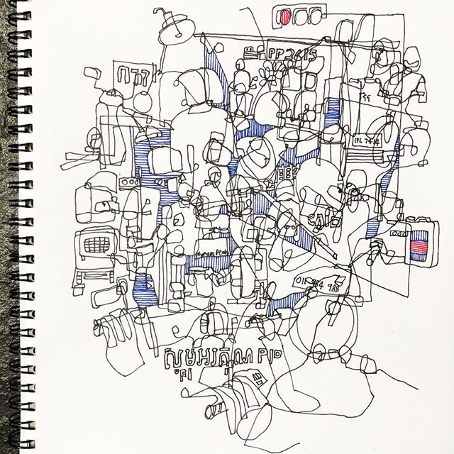 A collage of observations made whilst stationary at traffic lights in a tuk tuk from phnom penh riverside to the airport; an amazing city + amazing people = an amazing experience. Ah kun chiranh #phnompenh #urbansketches