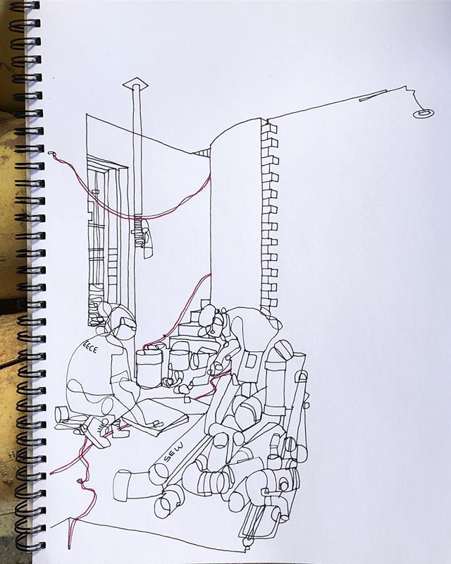 A quick sketch whilst the plumber and @jasonlaw7 from @ballast_construction work out the setting out of a new powder room on site. The old pipework was stacked in a way that looked like an art installation. Swipe for context and action #honbriggsdesi