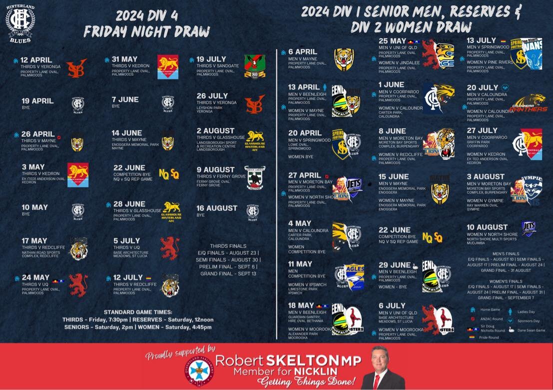 Our Senior Weekend Draw is here and coming to a fridge magnet near you soon!

Only seven sleeps to go till two of our four senior teams take the field for Round 1 💙

Our senior club draw magnets are proudly supported by our State Member, Robert Skel