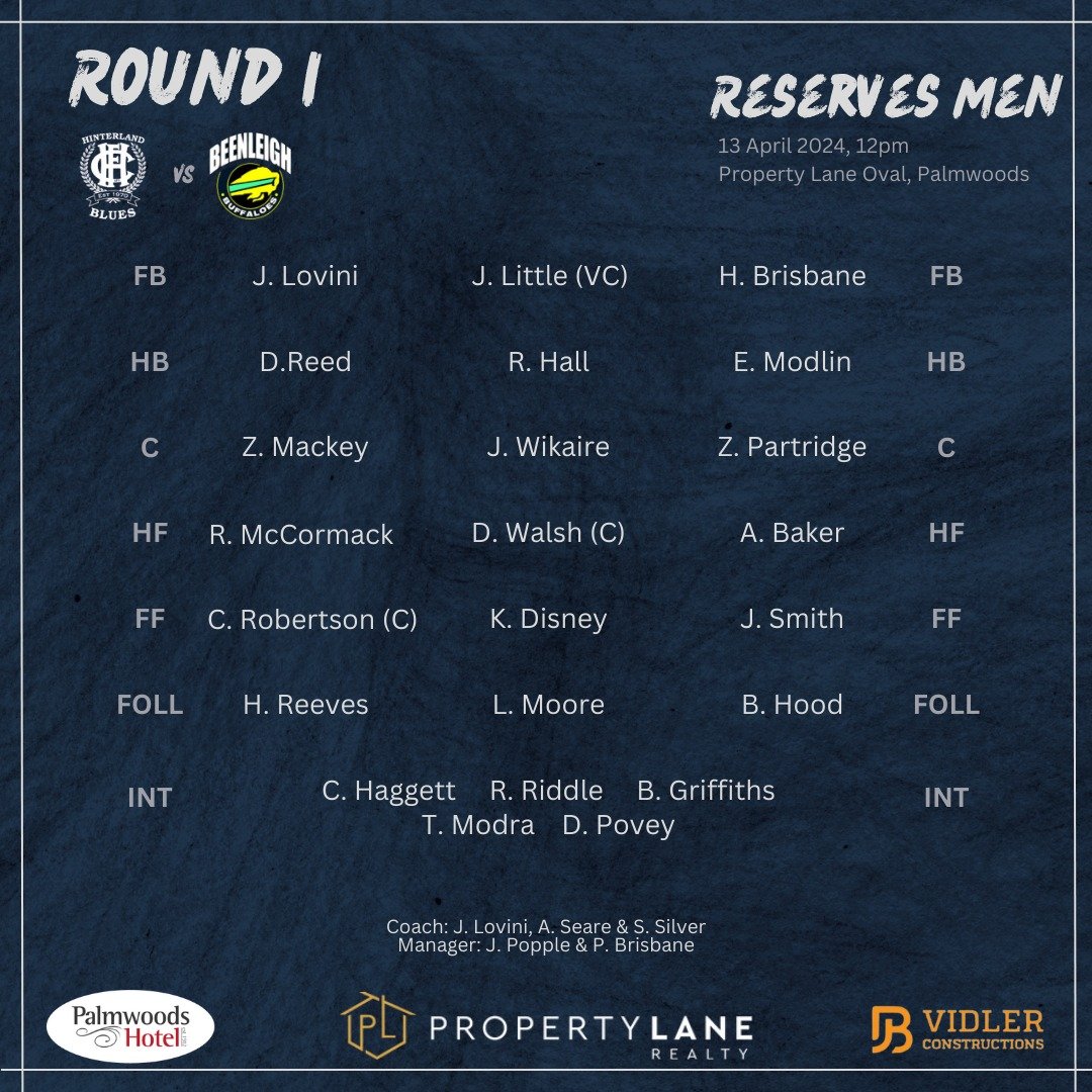 After our Thirds came away with a convincing win over Yeronga in their first hit out last night, we can't wait to see you all at Property Lane Realty Oval today for another full day of Blues action! 

Our Ressies and Senior Men take on Beenleigh Buff