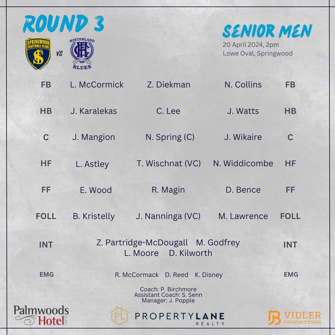 The Blues are on the road and ready to take on the Pumas!

We look forward to seeing our boys take on Springwood Australian Football Club from 12noon today at Lowe Oval, Springwood.

Reserves | 12noon
Seniors | 2pm 
Thirds &amp; Ladies | Bye