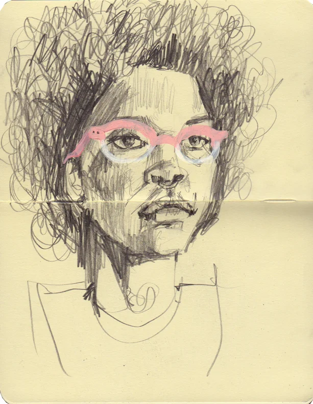 Drawing from a portrait model. I added the pair of 3.1 Phillip Lim glasses
