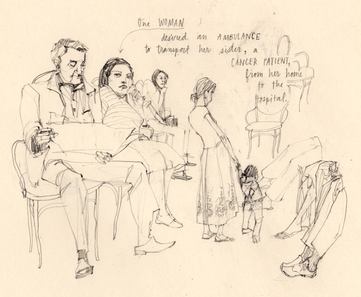  Discarded sketch from an illustration assignment  - About the people in waiting rooms of Brazilian politicians   