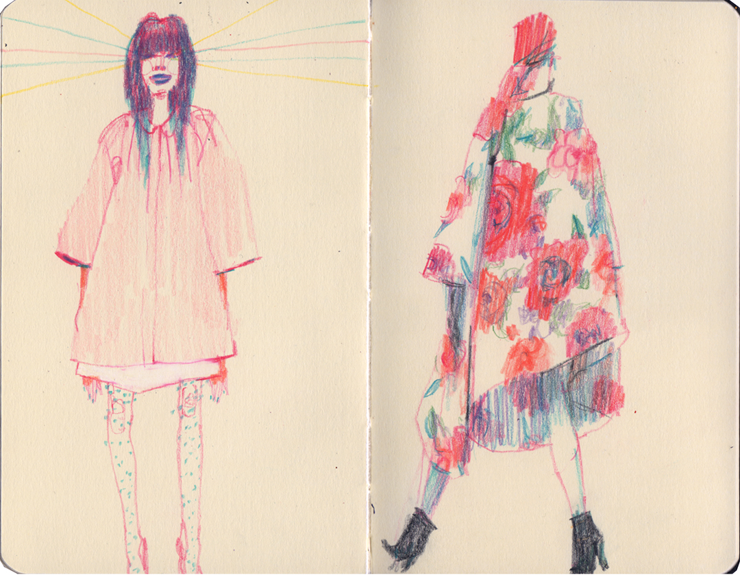 Morning warm up sketches inspired by Karen Walker Mainline A/W 13 and Commes des Garçons F/W 12