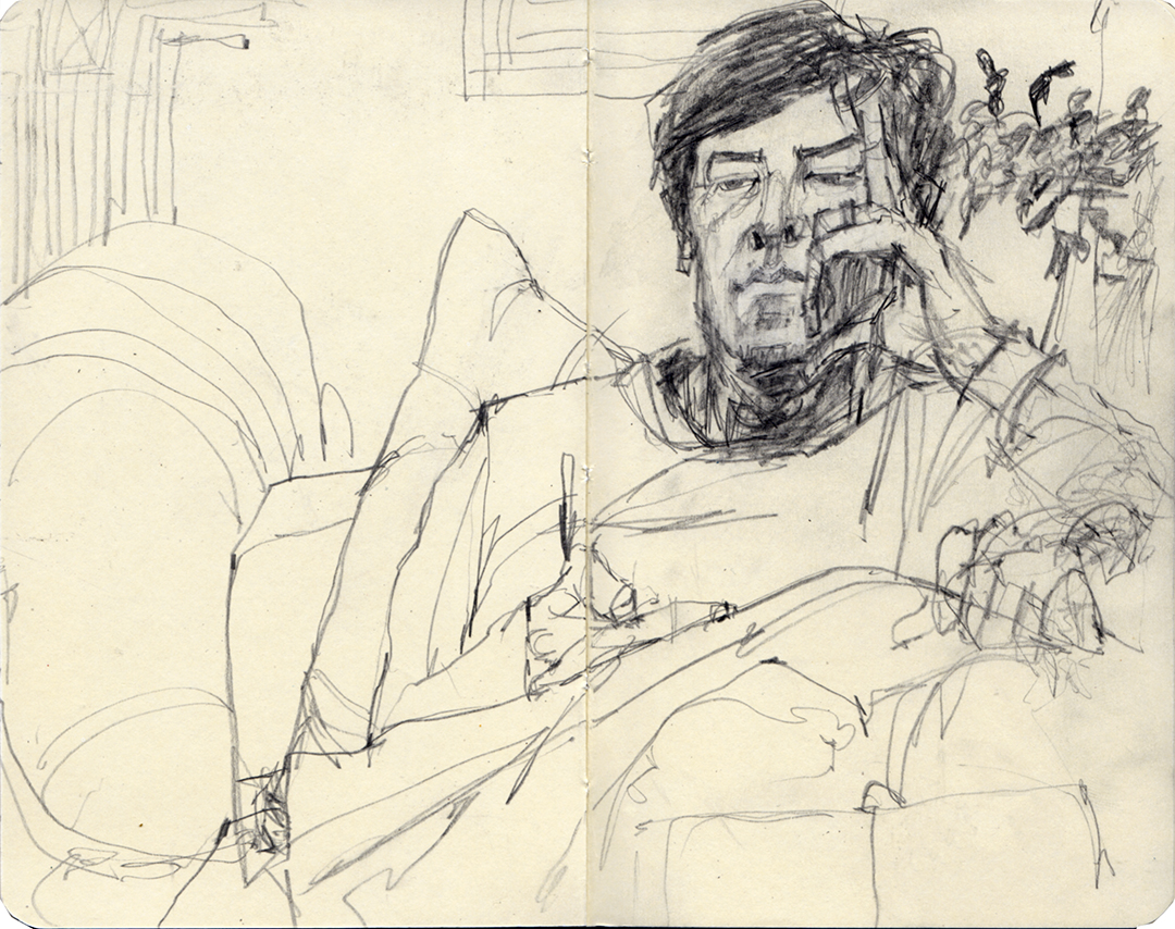 Jesse has spent 15 years patiently letting me draw tired, unflattering portraits of him