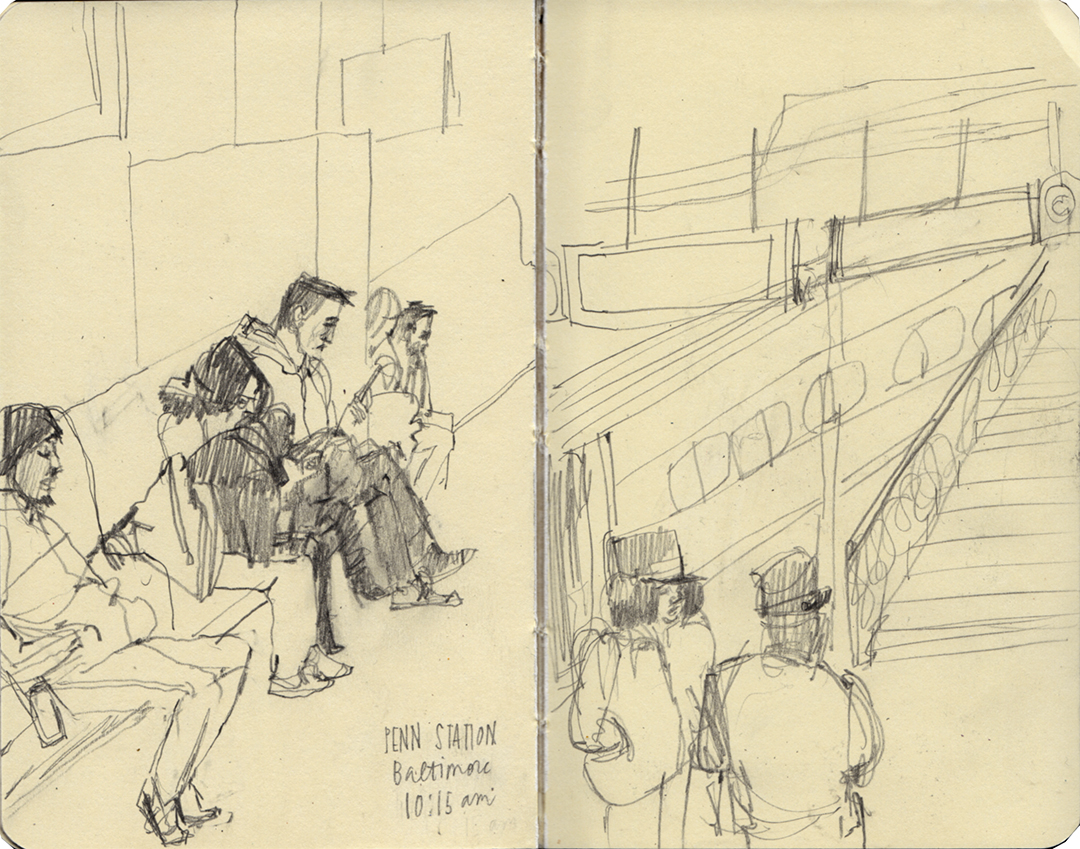  Penn Station Baltimore - passengers waiting for the train to washington dc and a conductor meeting. 