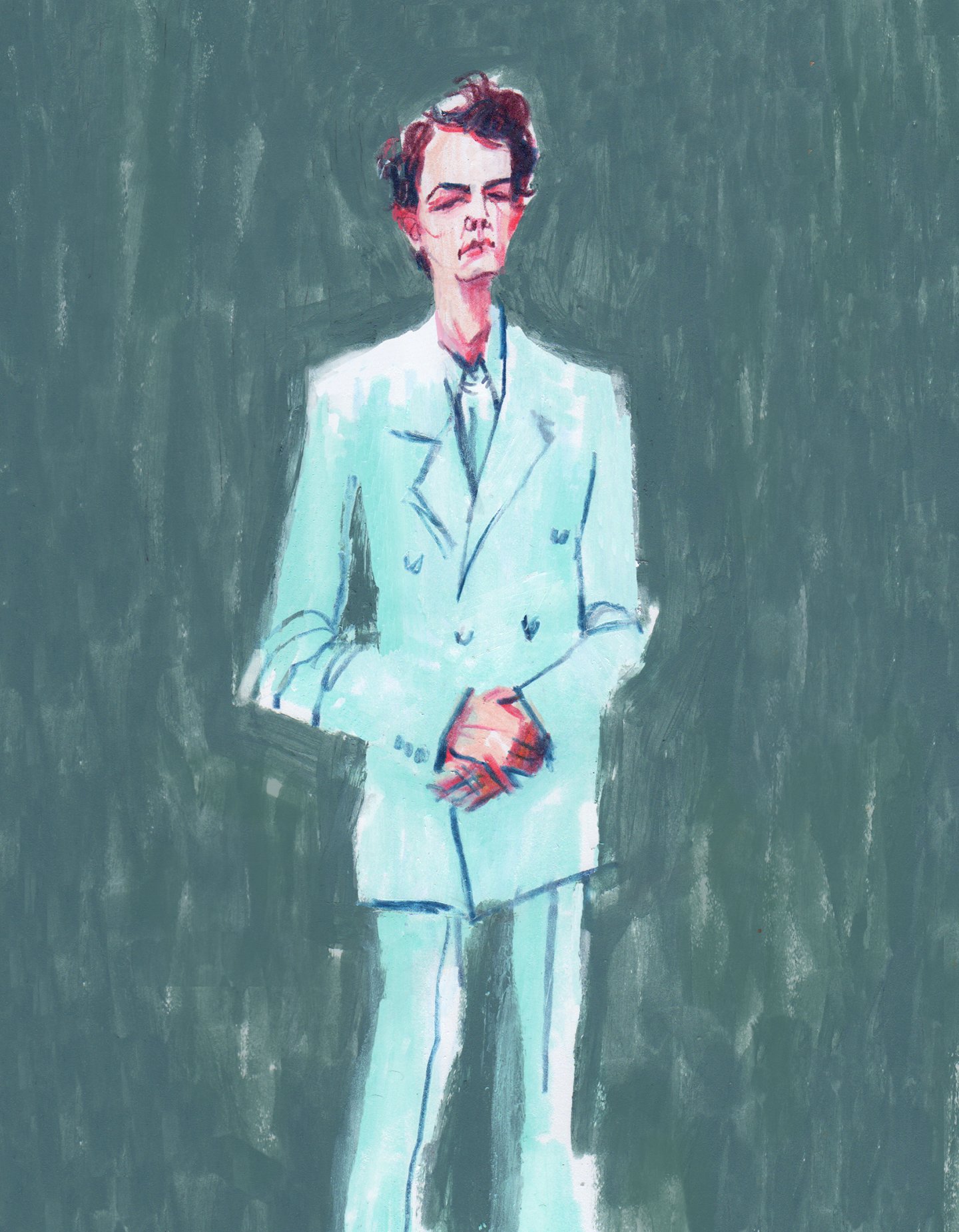  sketching 2022 Academy Award red carpet fashions - Kodi Smit-McPhee, wearing Bottega Veneta 