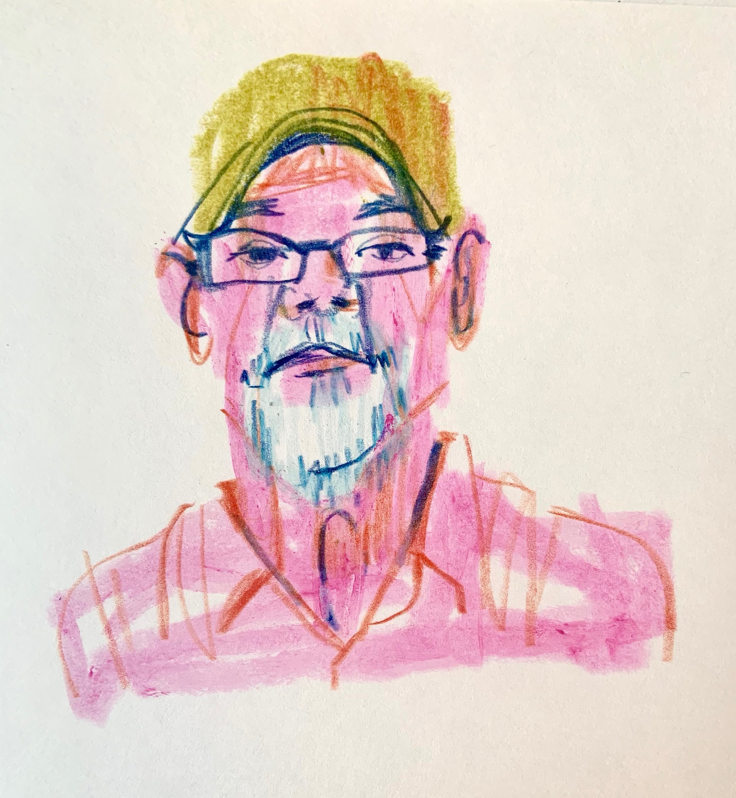  sketching colleagues during department zoom meetings. colored pencils &amp; paint sticks 