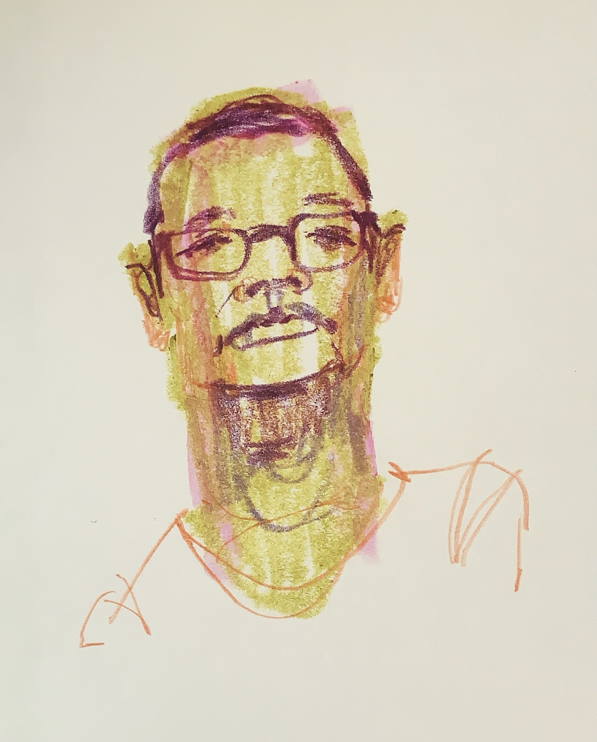  sketching colleagues during department zoom meetings. colored pencils &amp; paint sticks 